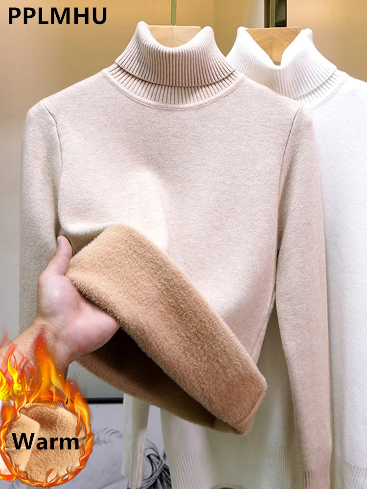 Women’s Turtleneck Velvet-Lined Sweater | Slim Fit Pullover