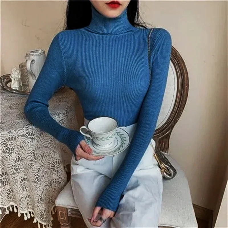 Slim Turtleneck Sweater Women Knit Thermal Winter Top