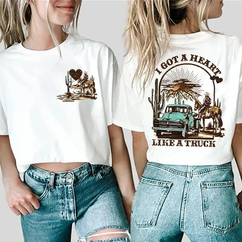 “Heart Like a Truck” Cowboy Graphic T-Shirt | Western Rodeo Women’s Tee