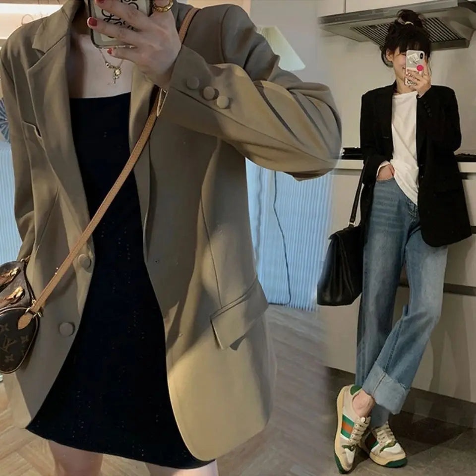 Korean Style Women’s Blazer 2025 | Casual Loose Fit Mid-Length Jacket