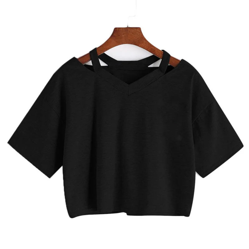 Women’s Y2K Crop Top | V-Neck Short Sleeve T-Shirt