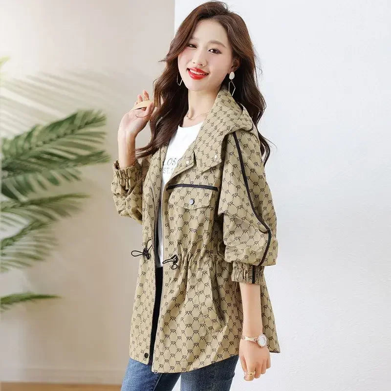 Korean Style Women’s Windbreaker Coat | Loose Hooded Long Jacket