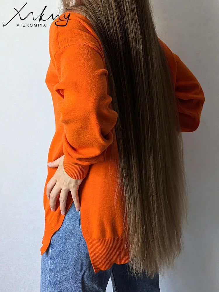 Oversized Turtleneck Sweater Women Loose Knit Winter Pullover