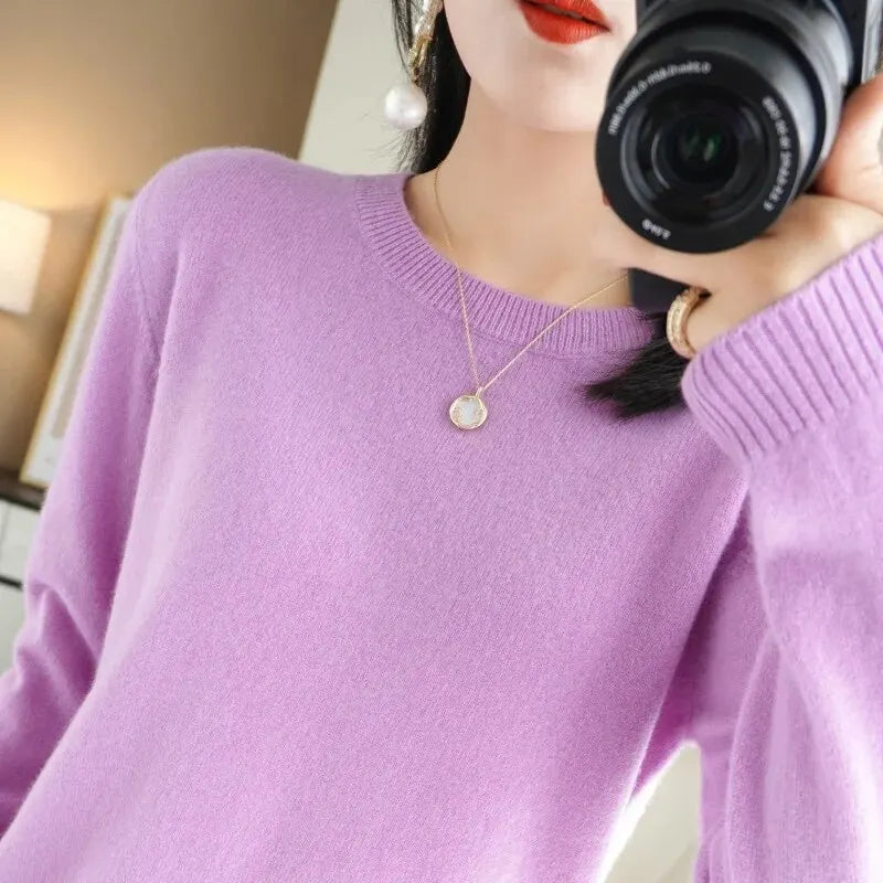 Women’s O-Neck Knit Sweater | Slim Casual Pullover