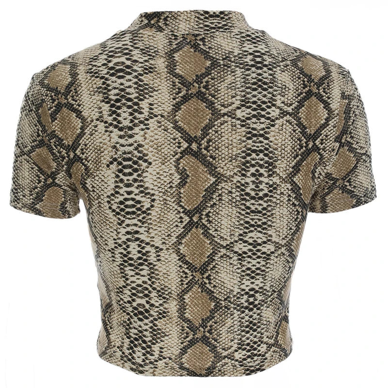 High Neck Snake Print Crop Tank – Women’s Fitted Sleeveless Stretch Top
