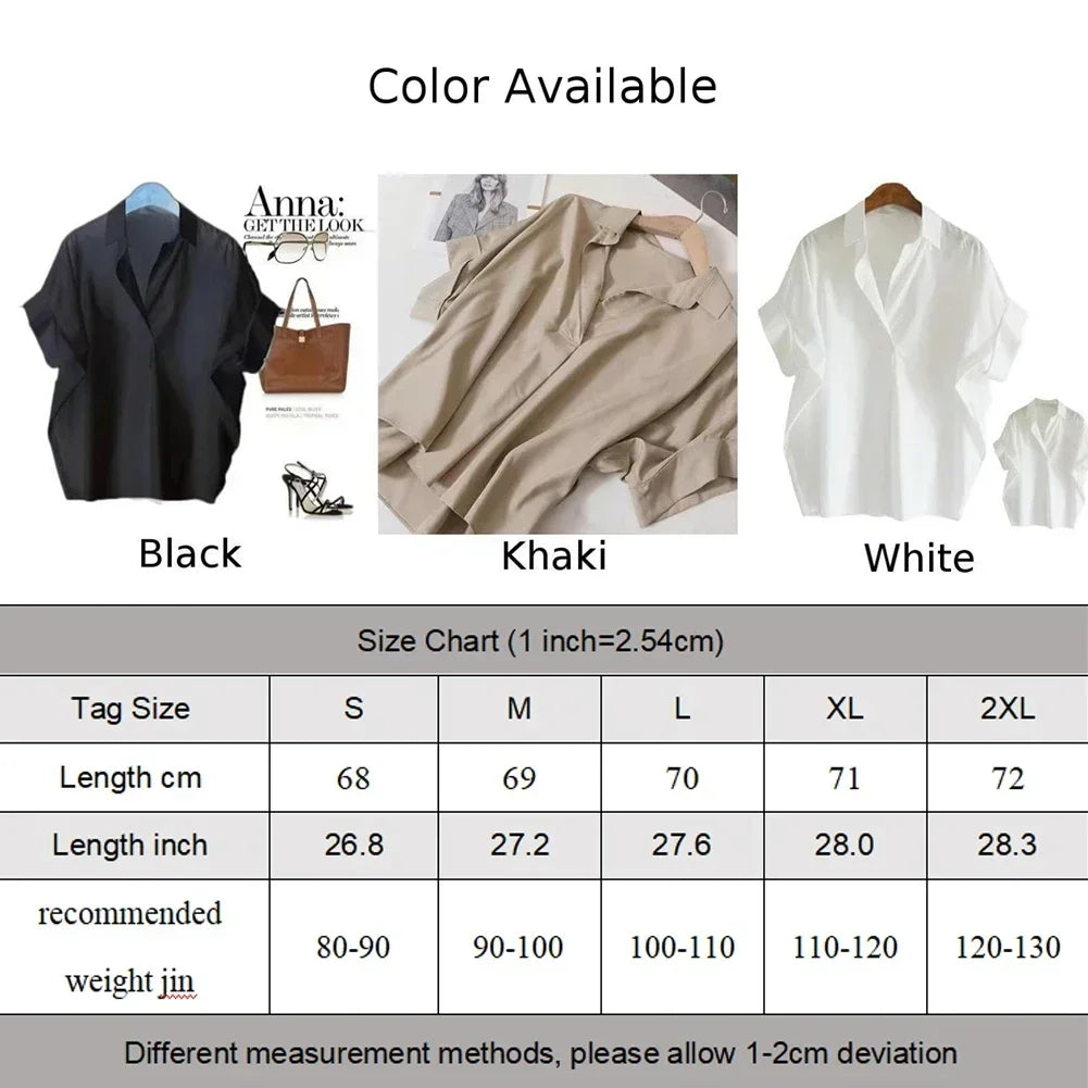 Women’s Short Batwing Sleeve Shirt – Breathable Turn-Down Collar Casual Top for Spring & Summer