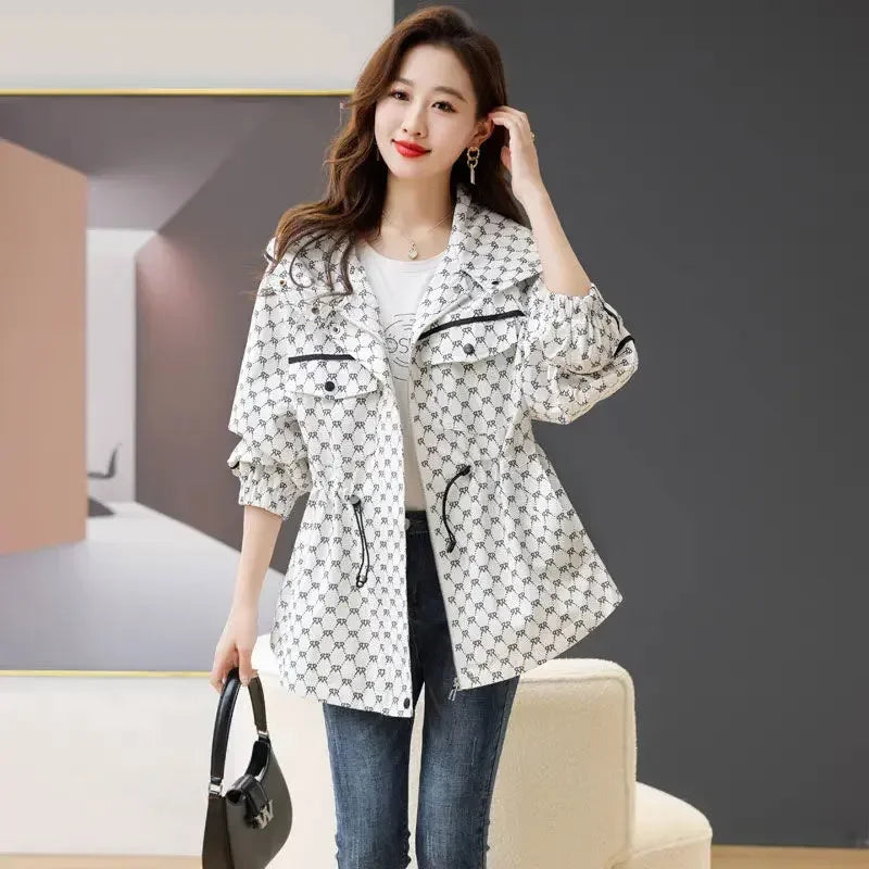 Korean Style Women’s Windbreaker Coat | Loose Hooded Long Jacket