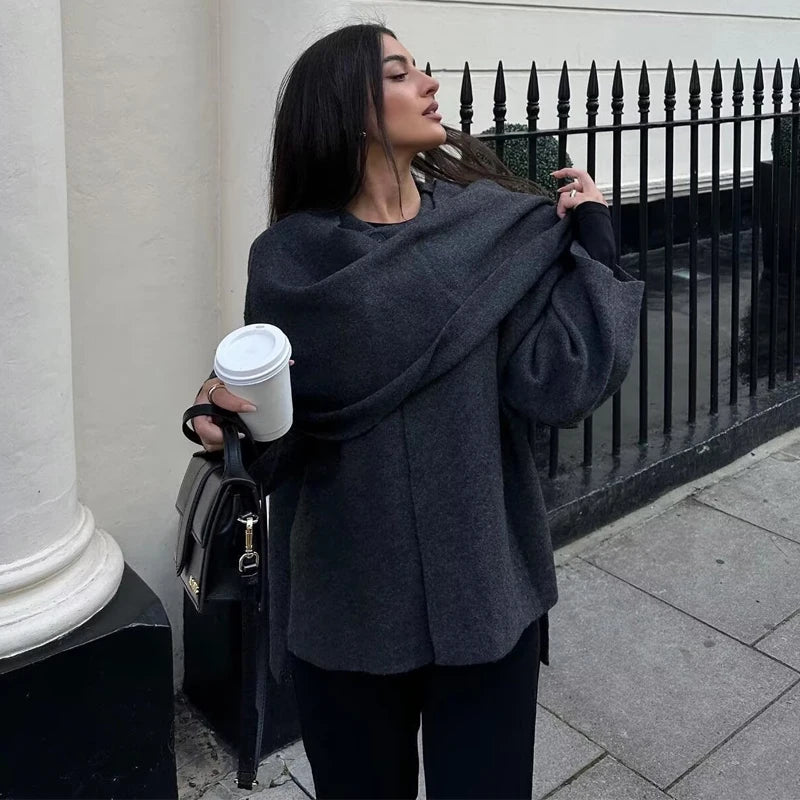 Women’s Plush Winter Coat | Asymmetric Scarf Chic Padded Jacket