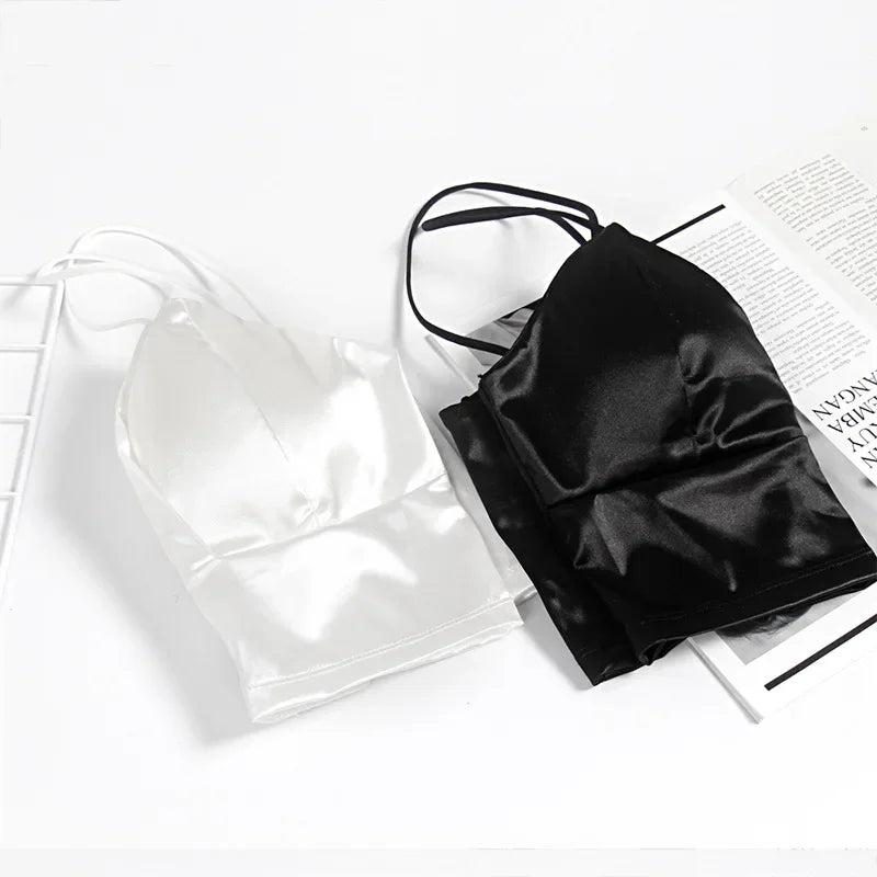 Women’s Satin Crop Top – Padded Wireless Camisole with Spaghetti Straps