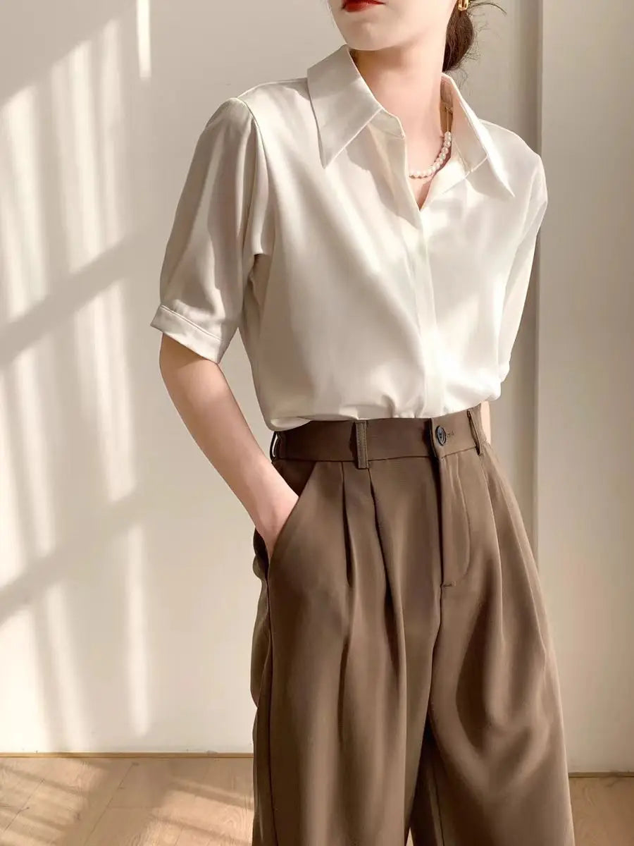 Women’s White Short Sleeve Blouse | Loose Casual Top
