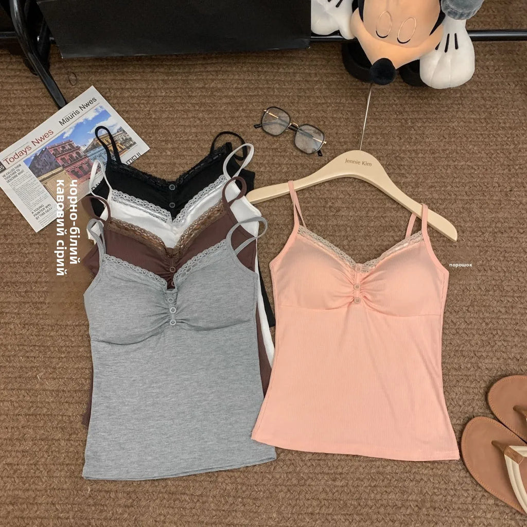 White Lace Crop Top Women Sweet Summer Slim Fit Cami