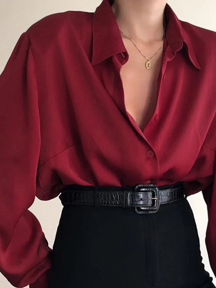 Women’s Button-Up Chiffon Blouse | Loose Office Shirt