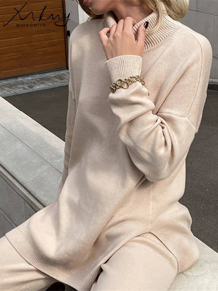 Oversized Turtleneck Sweater Women Loose Knit Winter Pullover