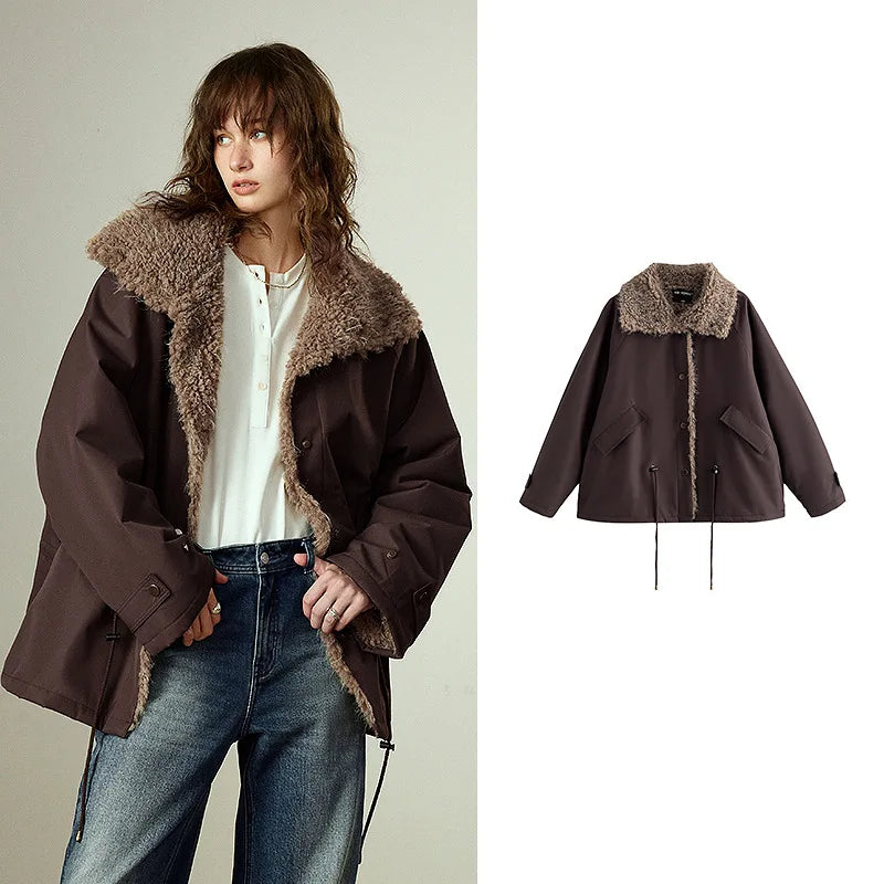 Women’s Winter Coat | Warm Plush Oxford Fabric Jacket for Office Wear