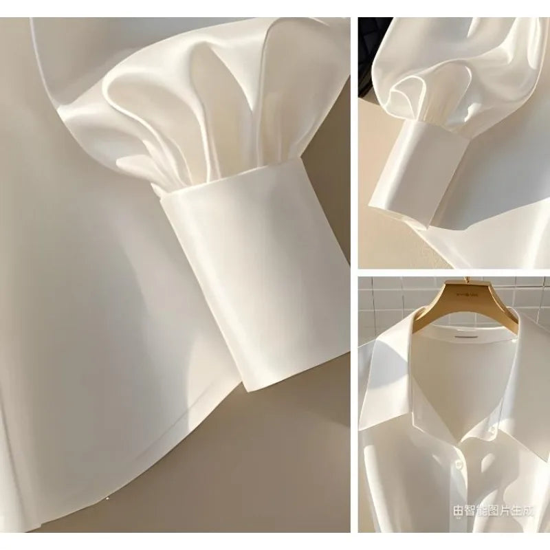 Women’s White Button-Up Blouse | Elegant Loose Fit Shirt