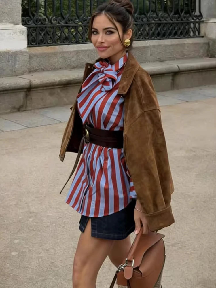 Women’s Striped Loose Blouse | Bow Detail Shirt