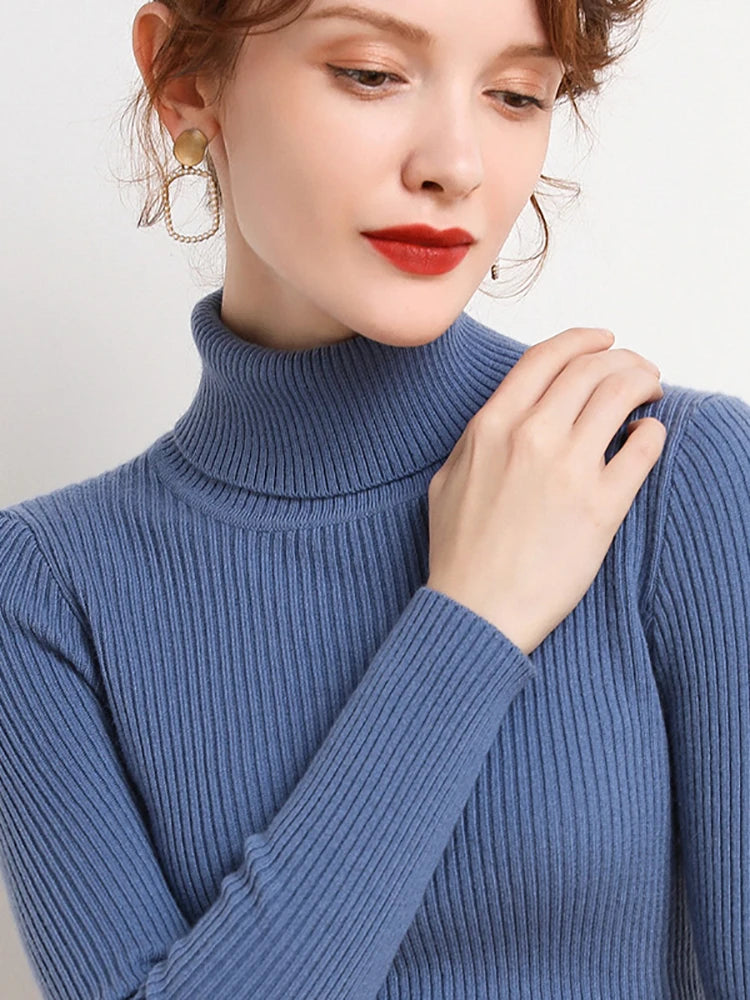 Soft Turtleneck Sweater Women Slim Knit Winter Pullover