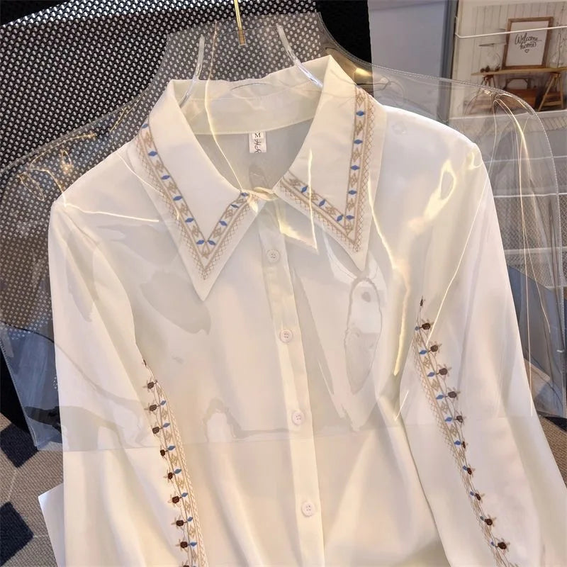 Women’s Floral Embroidered Blouse | Elegant Chiffon Shirt