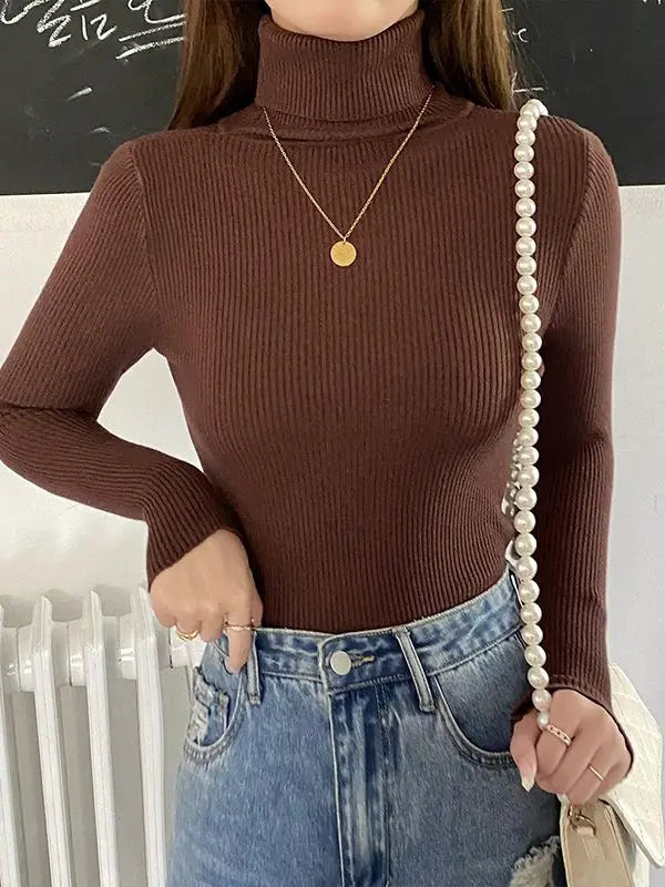 Soft Turtleneck Sweater Women Slim Knit Winter Pullover