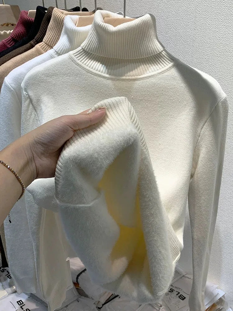 Women’s Turtleneck Velvet-Lined Sweater | Slim Fit Pullover