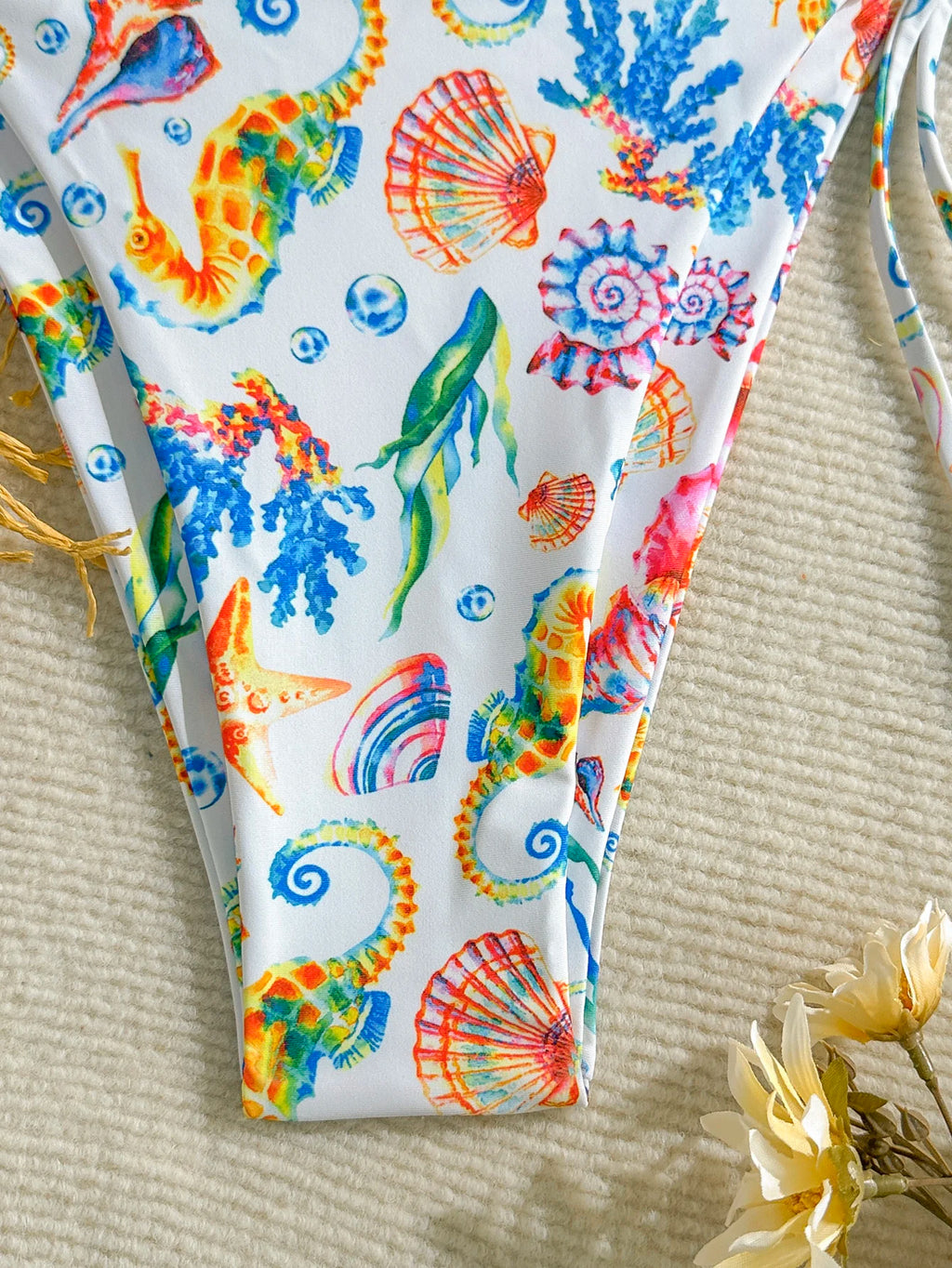 Women’s Shell Print Bikini Set – Triangle Top & Tie-Side Swimwear