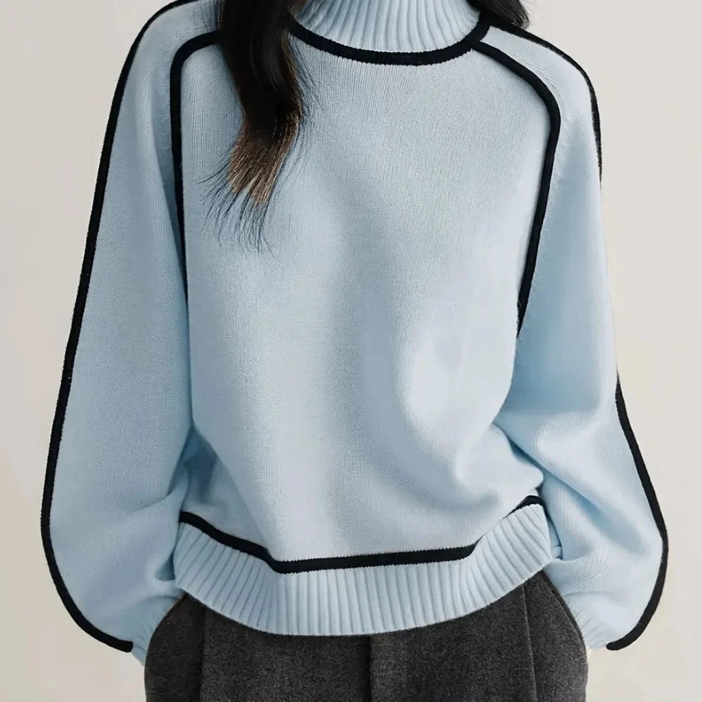 Women’s Turtleneck Patchwork Sweater | Loose Knit Pullover
