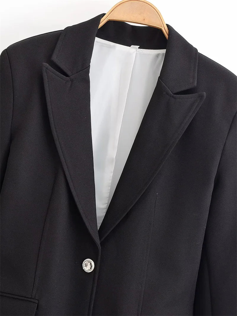 Women’s Slim Fit Blazer – Single Button Structured Jacket with Notched Lapel