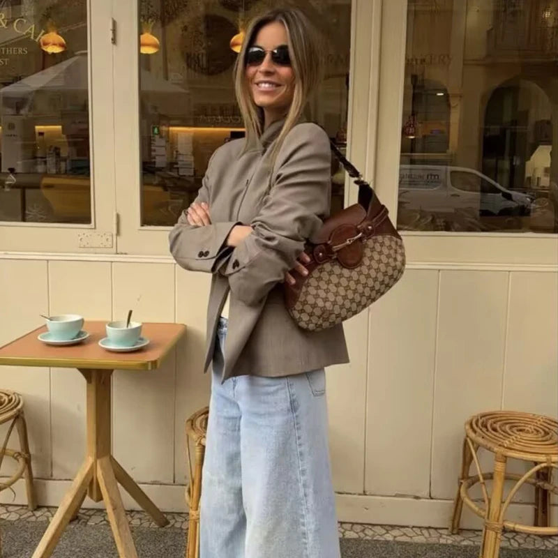 Elegant Women’s Spring Blazer 2026 | Casual Solid Travel Jacket with Stand Collar