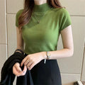 Women’s Short Sleeve Turtleneck Top | Slim Knit Blouse