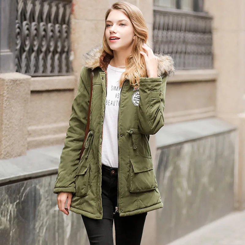 Women’s Hooded Winter Parka | Long Slim Fit Warm Cotton Coat