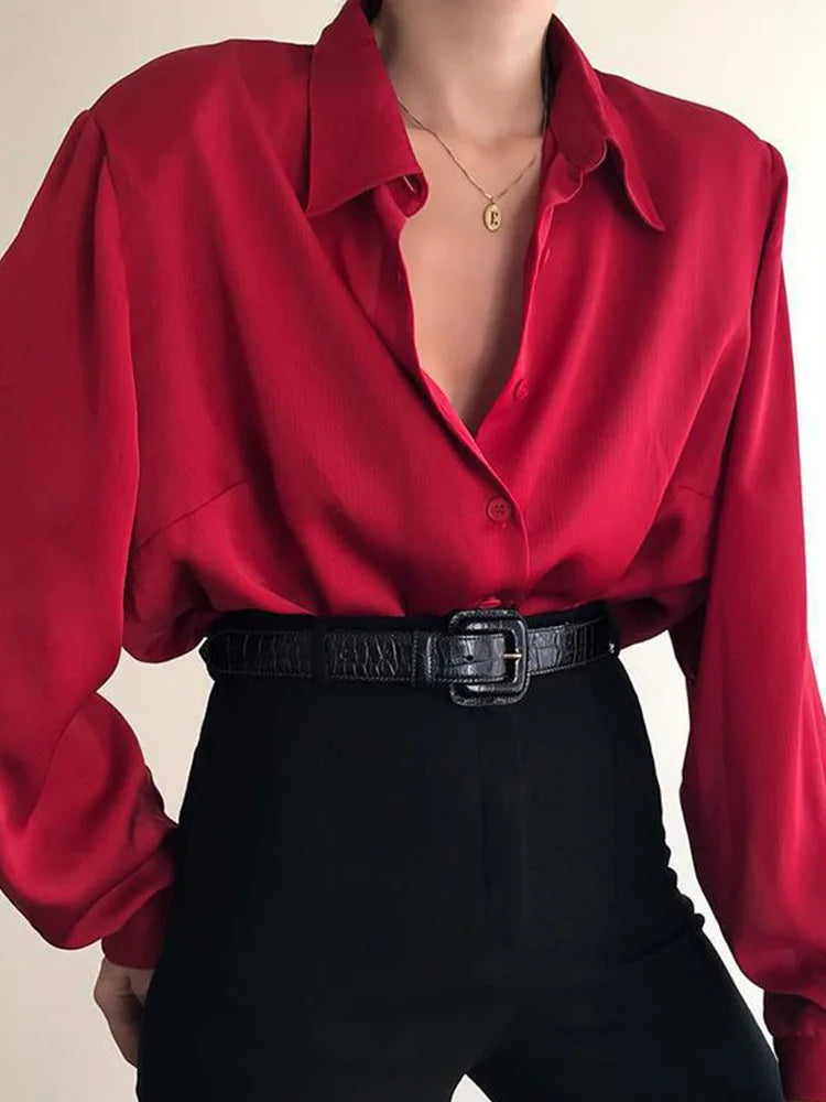 Women’s Button-Up Chiffon Blouse | Loose Office Shirt