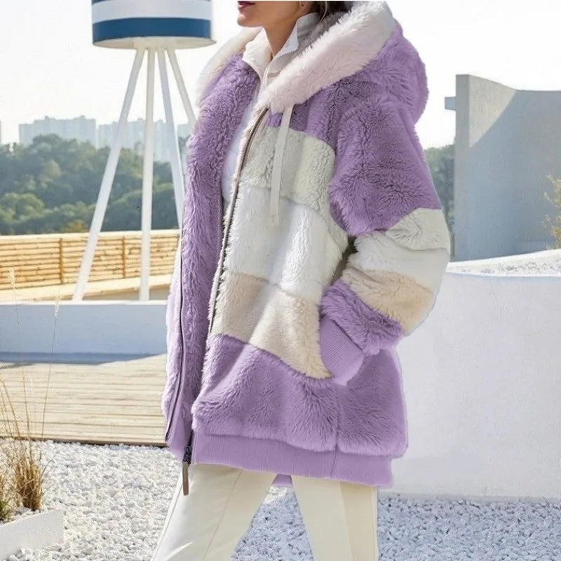 Oversized Women’s Plush Jacket | Hooded Warm Winter Streetwear Coat