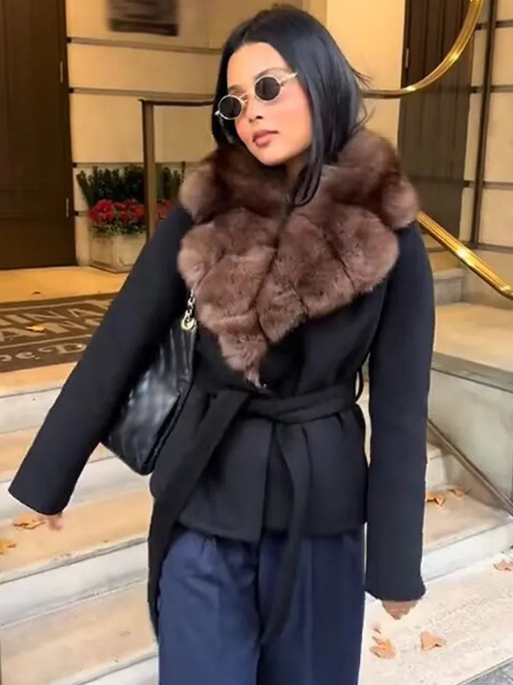 Elegant Black Women’s Winter Coat | Belted Slim Fit Office Jacket