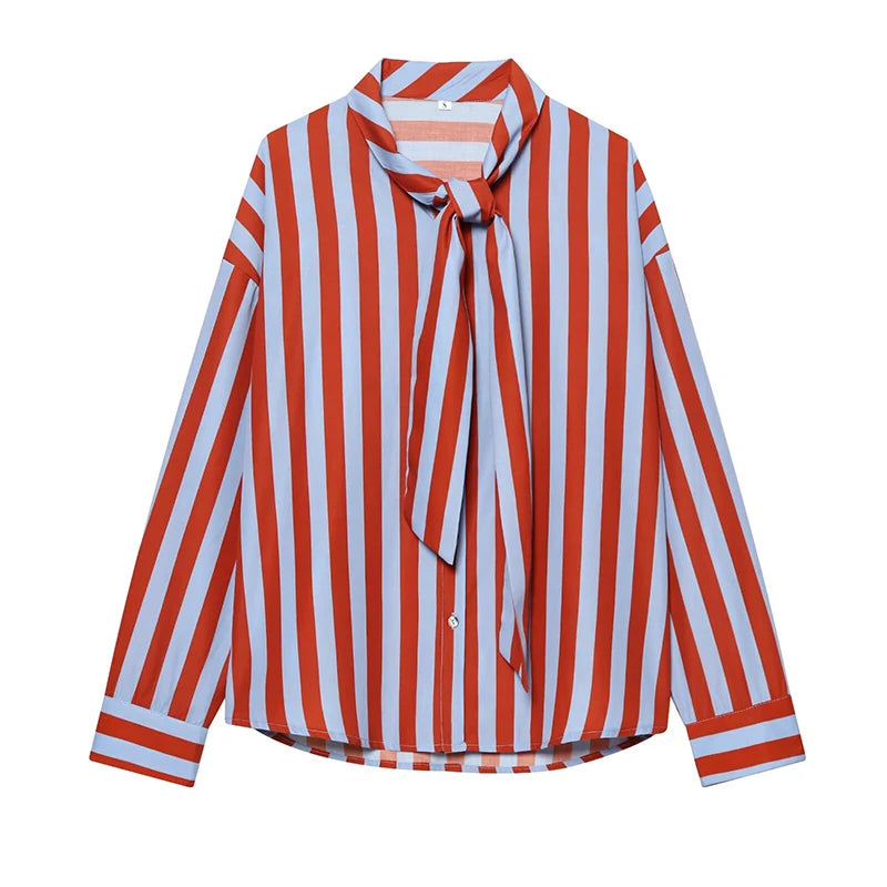 Women’s Striped Loose Blouse | Bow Detail Shirt
