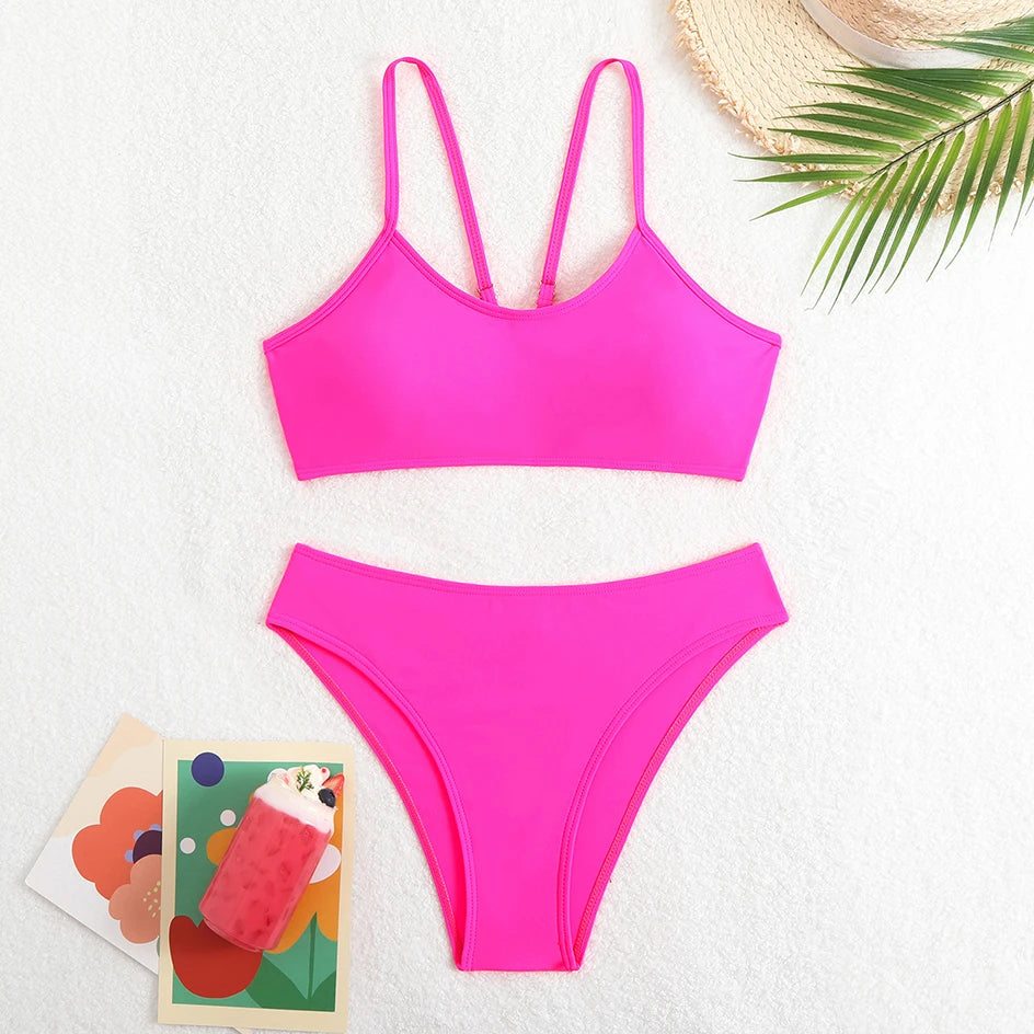 Solid Color Bandeau Bikini Set – Women’s Two-Piece Swimwear