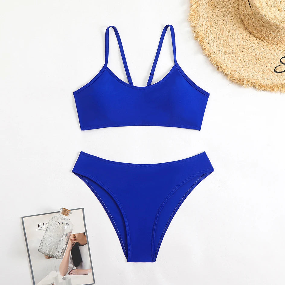 Solid Color Bandeau Bikini Set – Women’s Two-Piece Swimwear