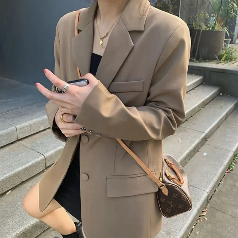 Korean Style Women’s Blazer 2025 | Casual Loose Fit Mid-Length Jacket