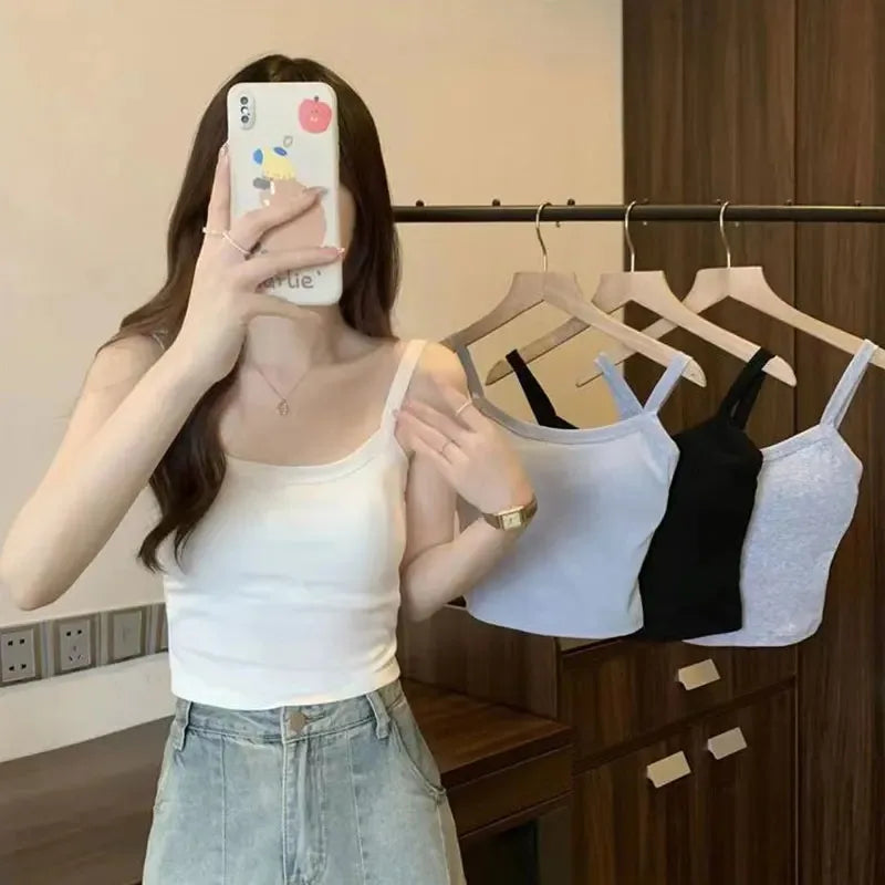 Women’s Sleeveless Crop Cami – Soft Stretch Basic Fitted Summer Top