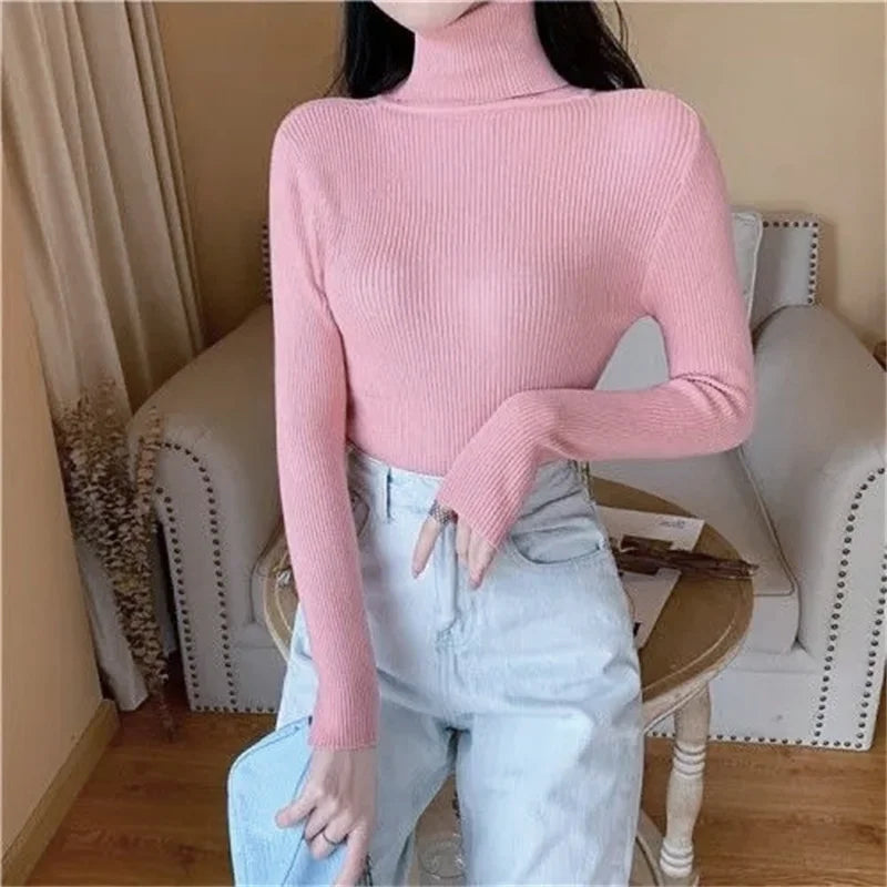 Slim Turtleneck Sweater Women Knit Thermal Winter Top