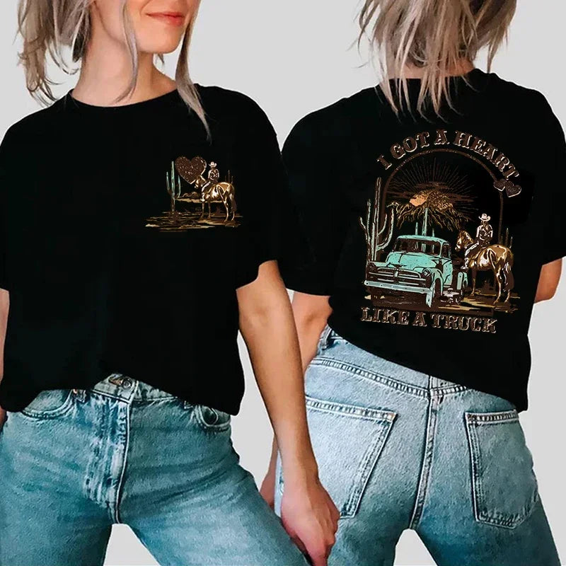 “Heart Like a Truck” Cowboy Graphic T-Shirt | Western Rodeo Women’s Tee