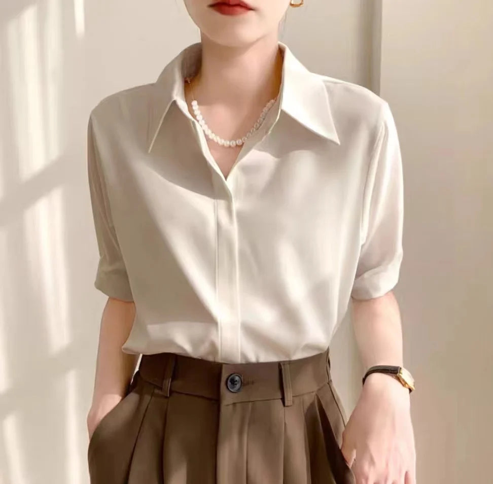Women’s White Short Sleeve Blouse | Loose Casual Top