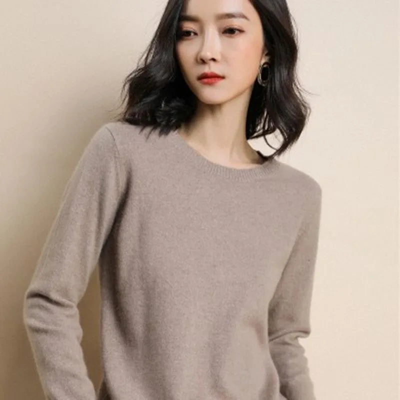 Women’s O-Neck Wool Knit Sweater | Loose Casual Pullover