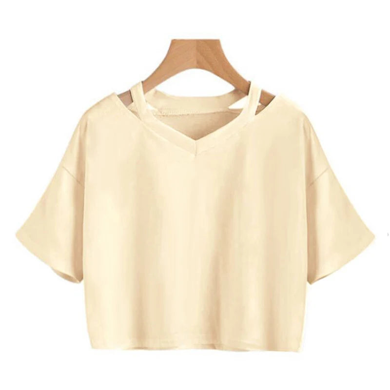 Women’s Y2K Crop Top | V-Neck Short Sleeve T-Shirt