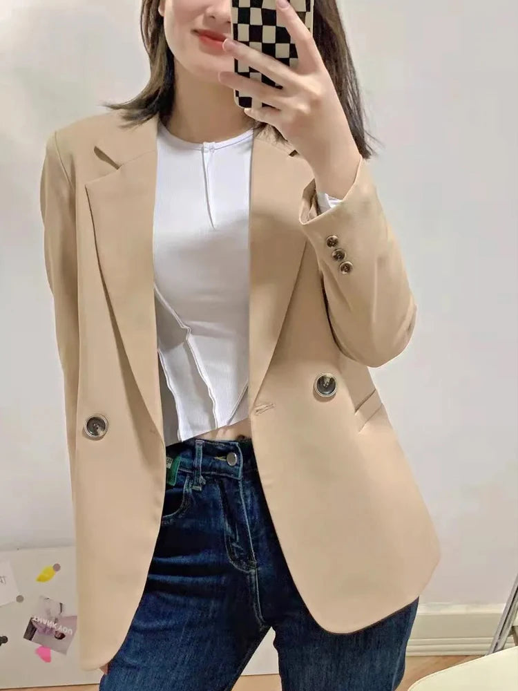Women’s Double-Breasted Blazer | Elegant Slim Fit Office & Streetwear Jacket