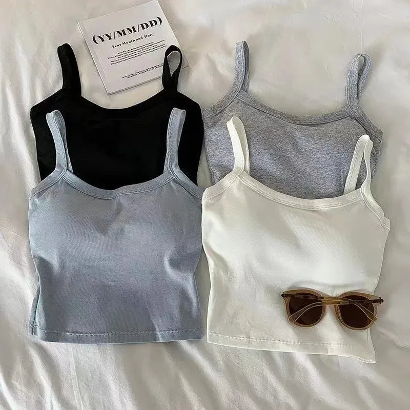 Women’s Sleeveless Crop Cami – Soft Stretch Basic Fitted Summer Top