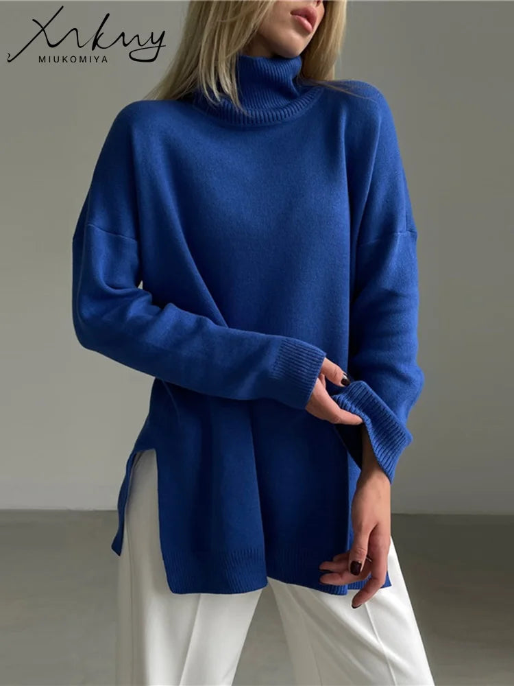 Oversized Turtleneck Sweater Women Loose Knit Winter Pullover