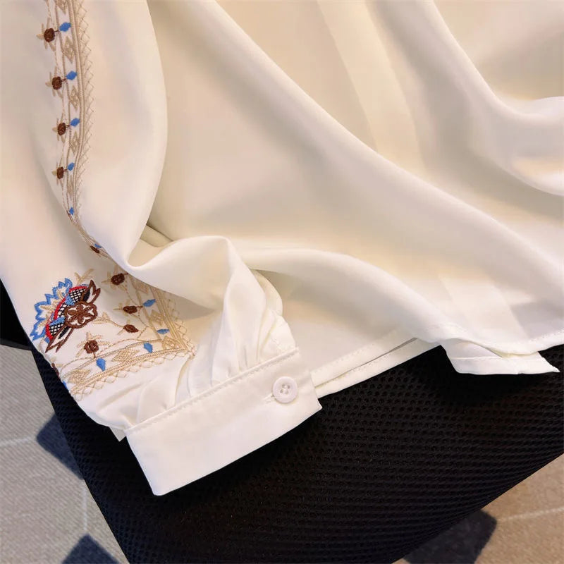 Women’s Floral Embroidered Blouse | Elegant Chiffon Shirt