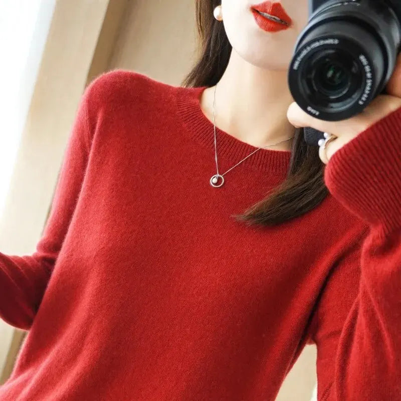 Women’s O-Neck Knit Sweater | Slim Casual Pullover