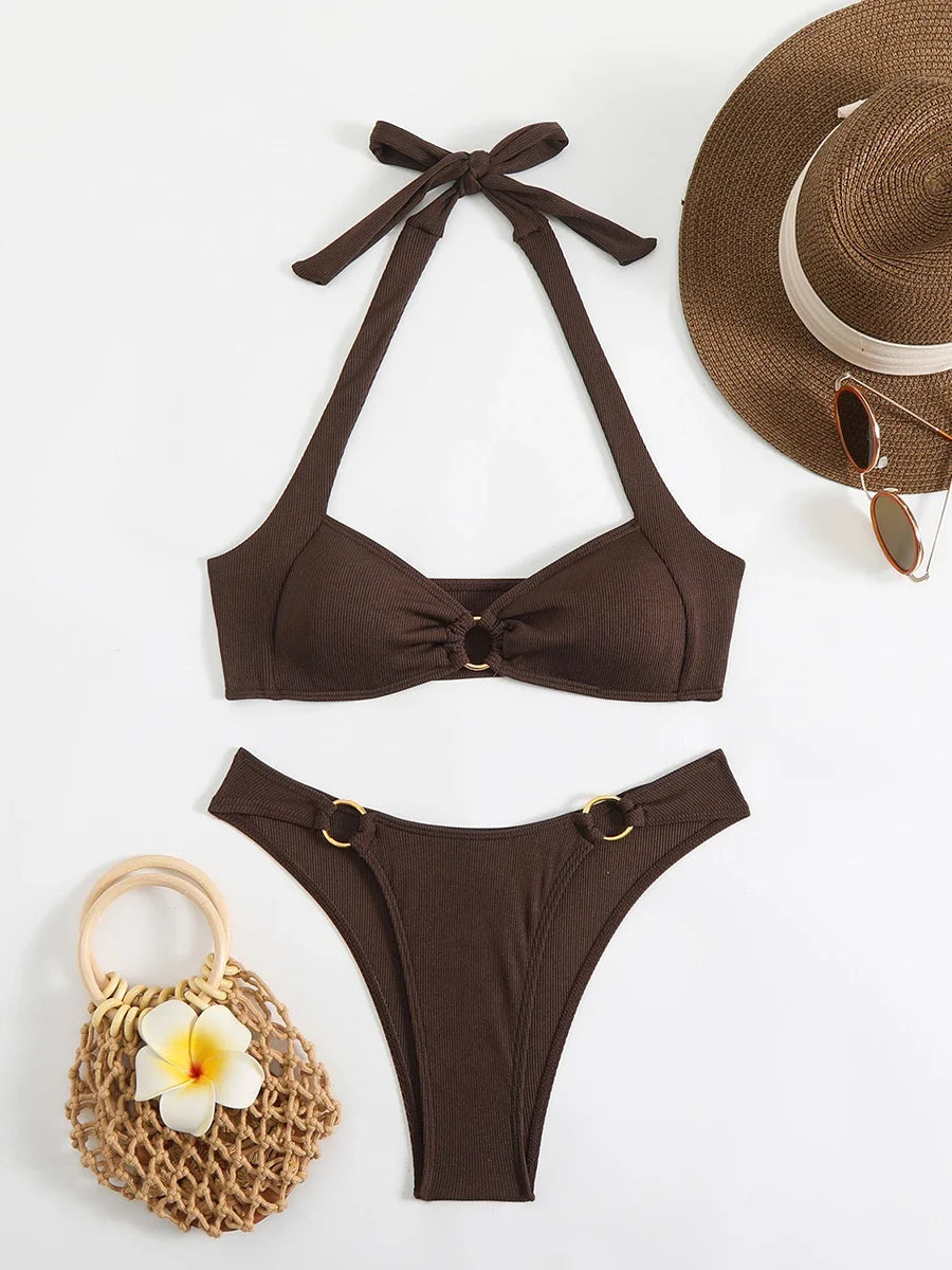 Halter Bikini Set 2025 | Sexy Low Waist Women’s Beach Swimwear