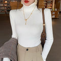 White Turtleneck Sweater Women Slim Knit Office Pullover